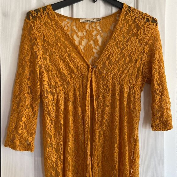 Liberty Love mustard yellow duster cardigan lace Large - Picture 2 of 5